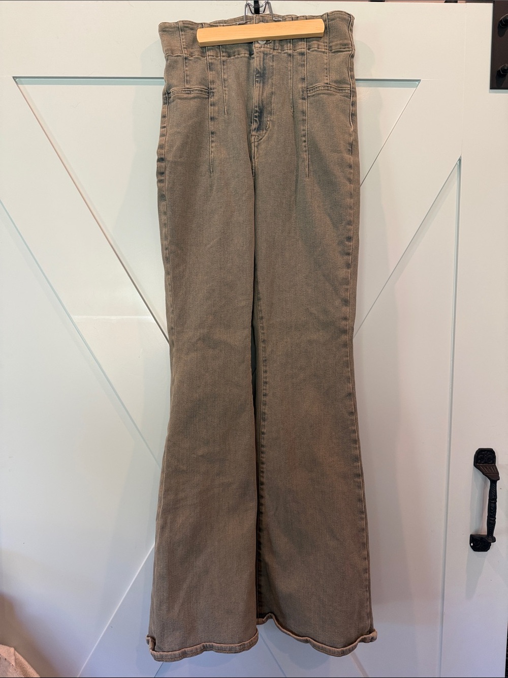 Free People Olive Green High-Rise Flare Jeans